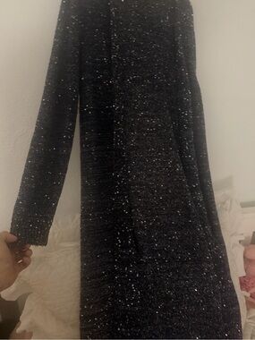 White House Black Market Black Sequin Knit Long-Sleeve Sweater Dress